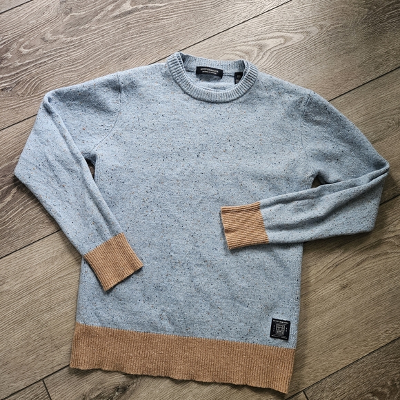 Scotch & Soda Sweaters - Scotch & Soda Light Grey Sweater with Brown Trim
